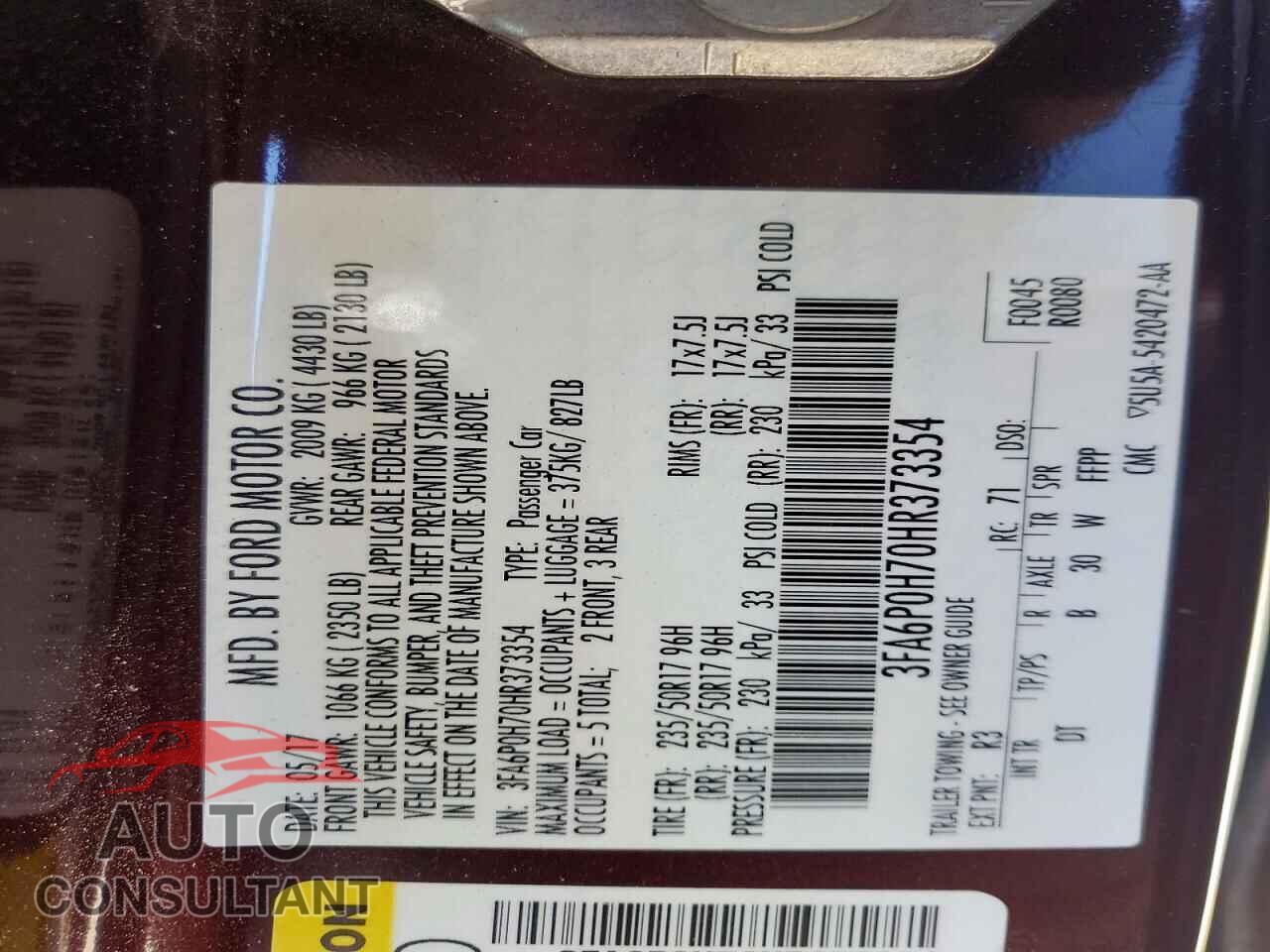 FORD FUSION 2017 - 3FA6P0H70HR373354