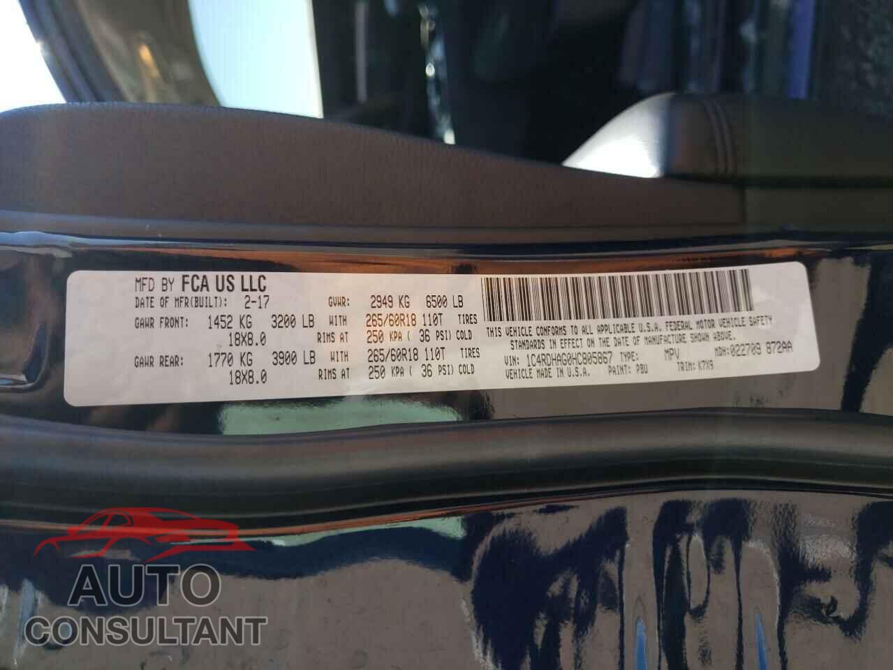 DODGE DURANGO 2017 - 1C4RDHAG0HC805867