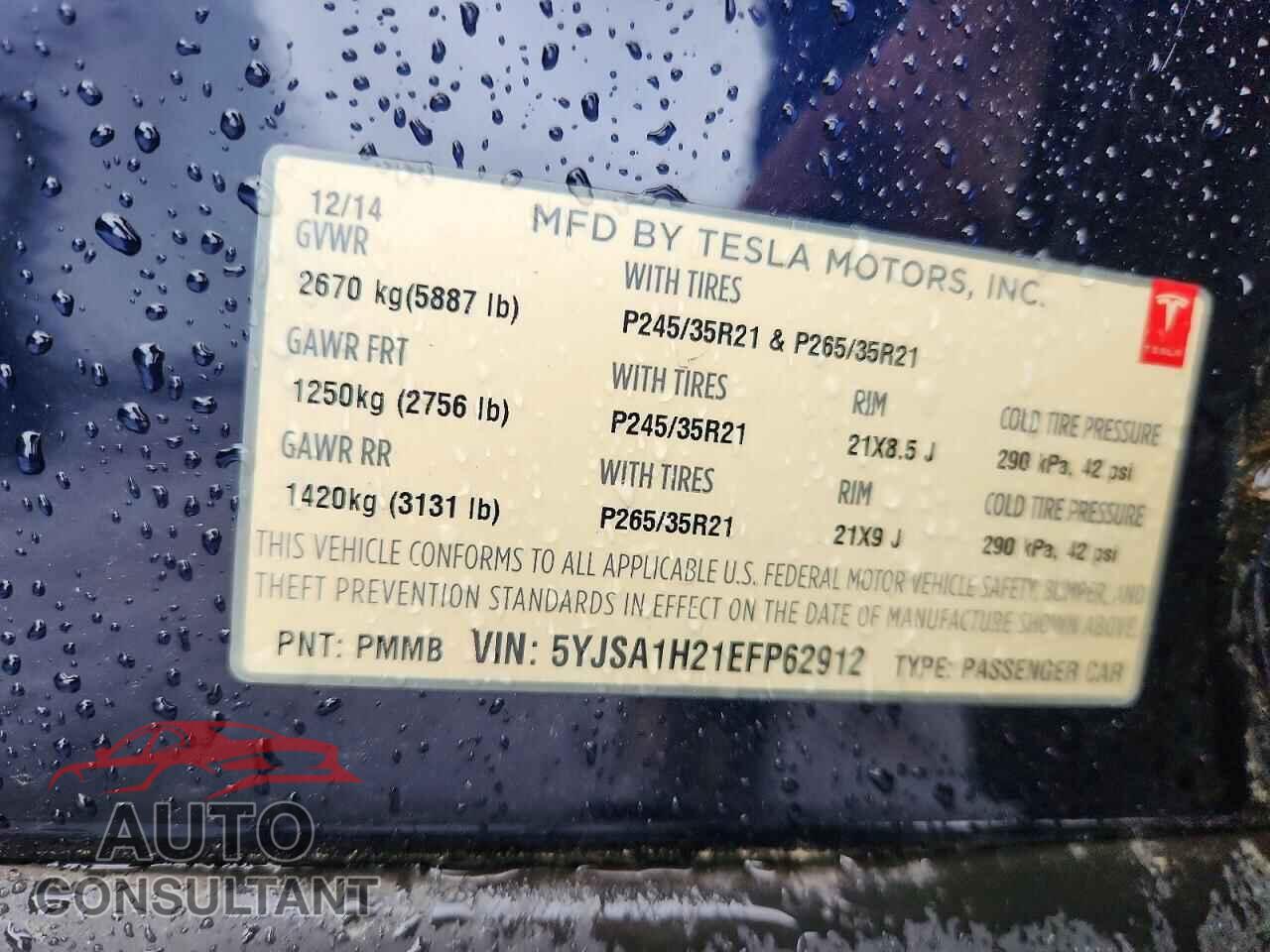 TESLA MODEL S 2014 - 5YJSA1H21EFP62912