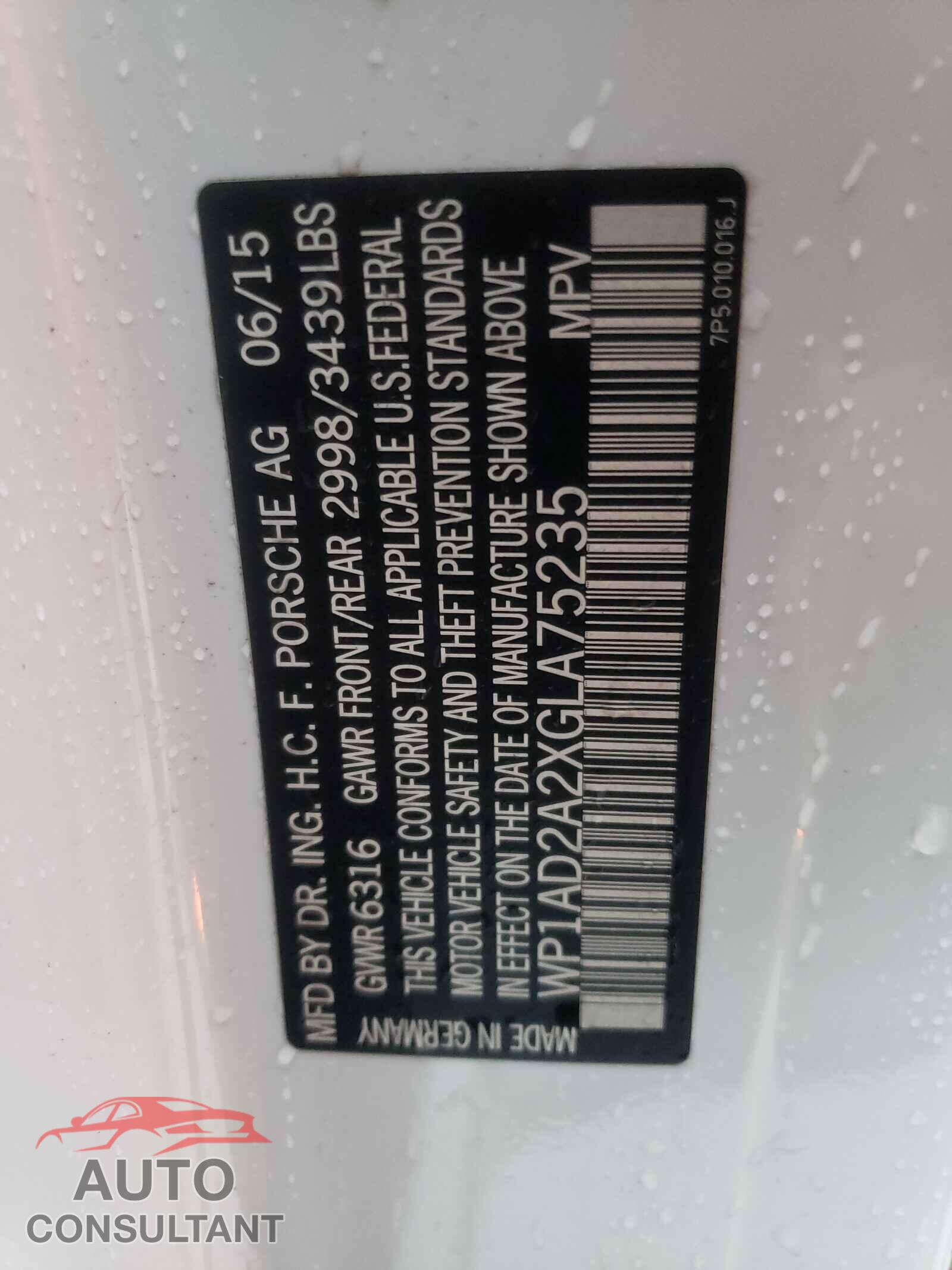 PORSCHE CAYENNE 2016 - WP1AD2A2XGLA75235