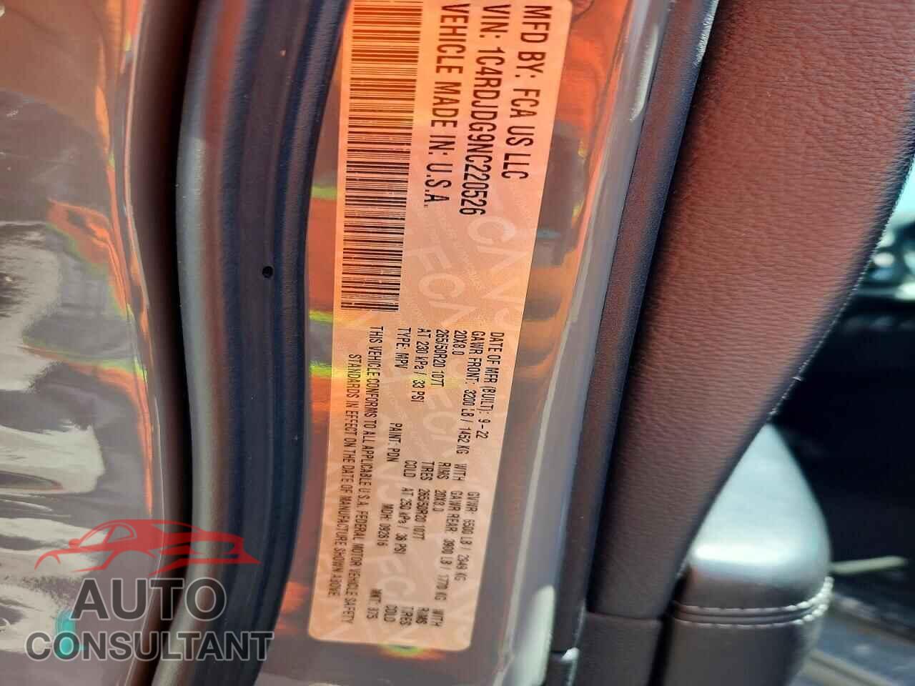 DODGE DURANGO 2022 - 1C4RDJDG9NC220526