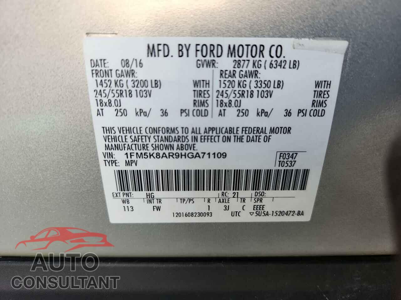 FORD EXPLORER 2017 - 1FM5K8AR9HGA71109