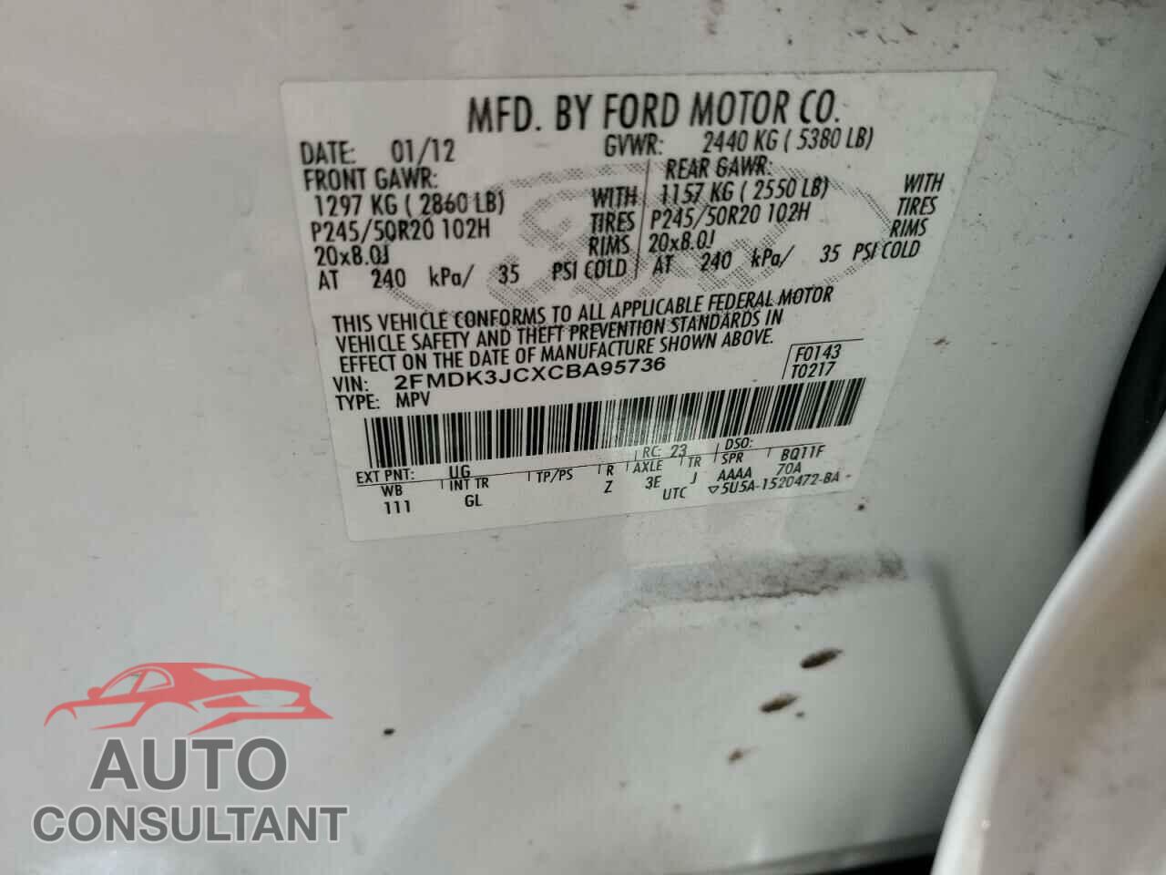 FORD EDGE 2012 - 2FMDK3JCXCBA95736