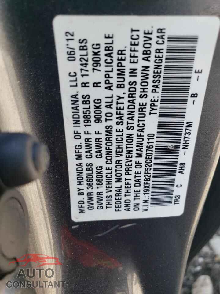 HONDA CIVIC 2012 - 19XFB2F52CE076110