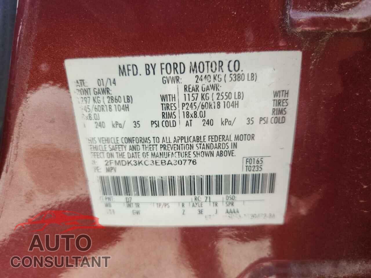 FORD EDGE 2014 - 2FMDK3KC3EBA30776