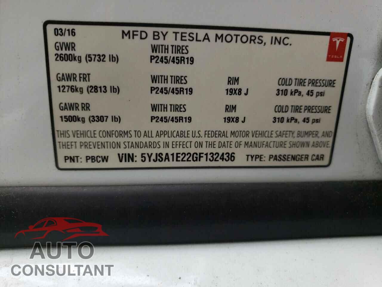 TESLA MODEL S 2016 - 5YJSA1E22GF132436