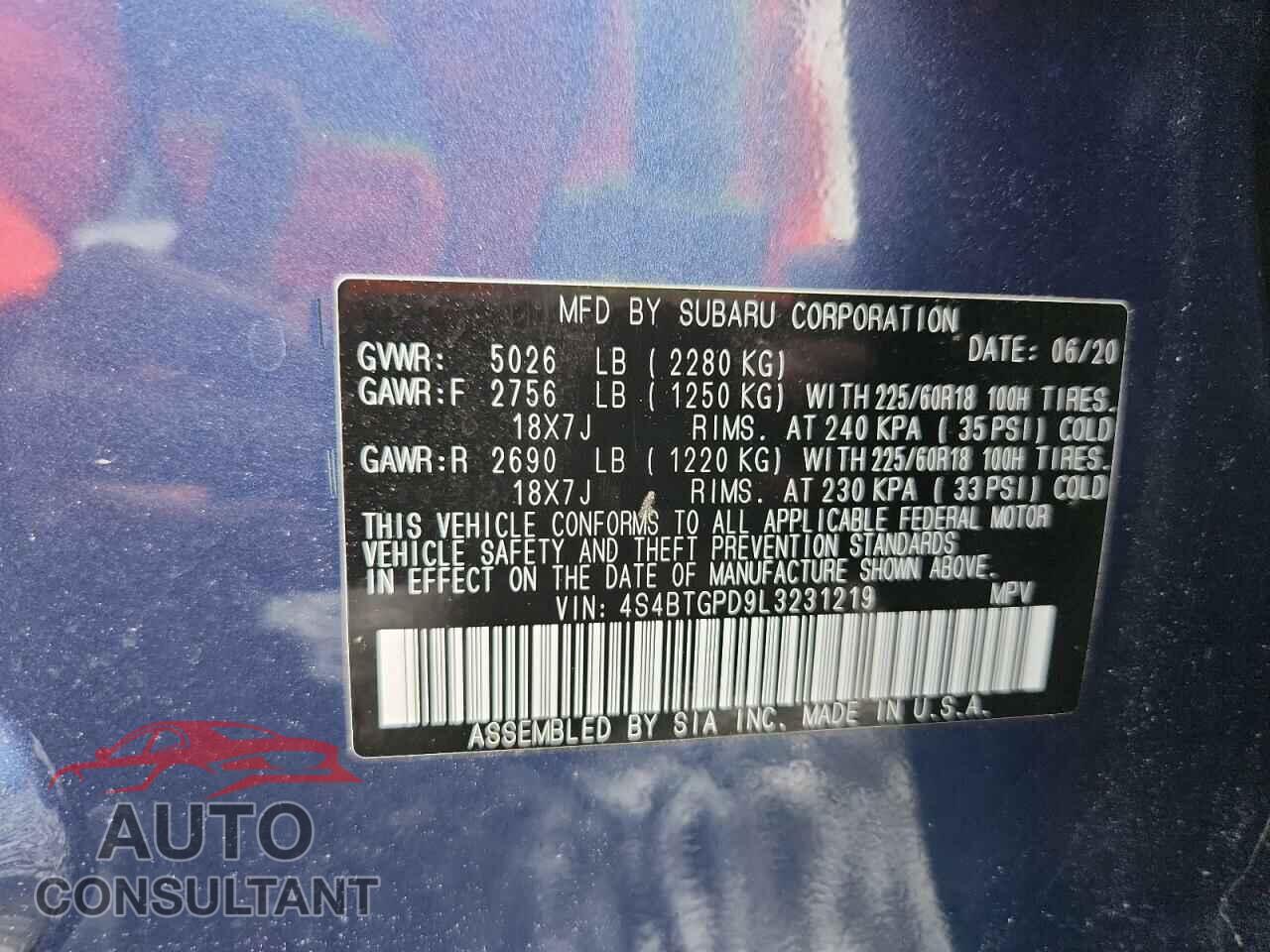 SUBARU OUTBACK 2020 - 4S4BTGPD9L3231219
