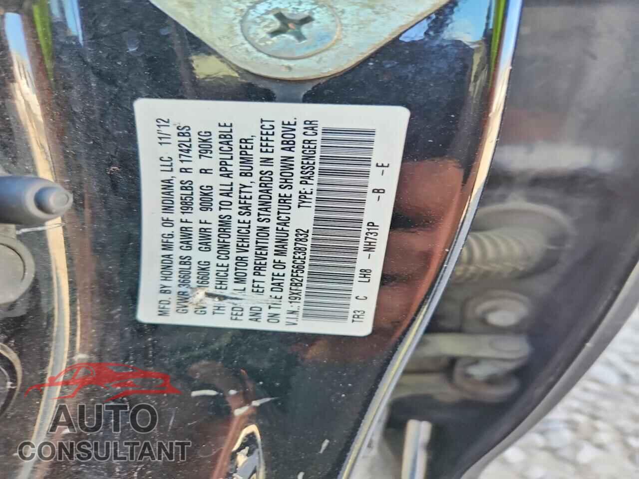HONDA CIVIC 2012 - 19XFB2F56CE387832