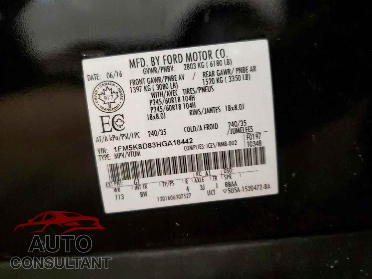 FORD EXPLORER 2017 - 1FM5K8D83HGA18442