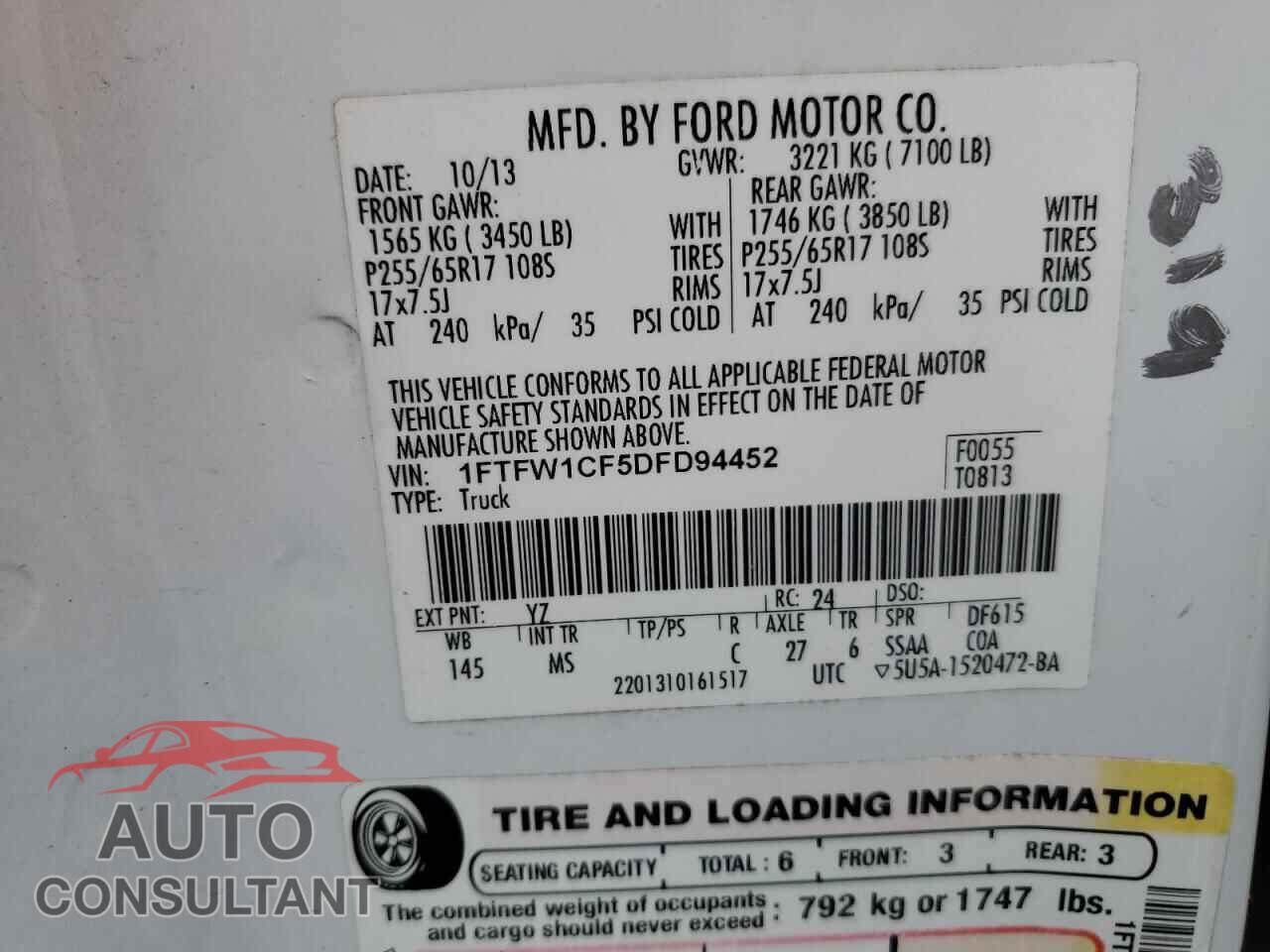 FORD F-150 2013 - 1FTFW1CF5DFD94452