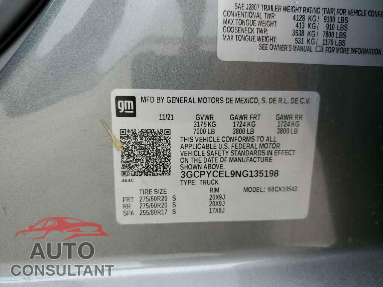 CHEVROLET SILVERADO 2022 - 3GCPYCEL9NG135198
