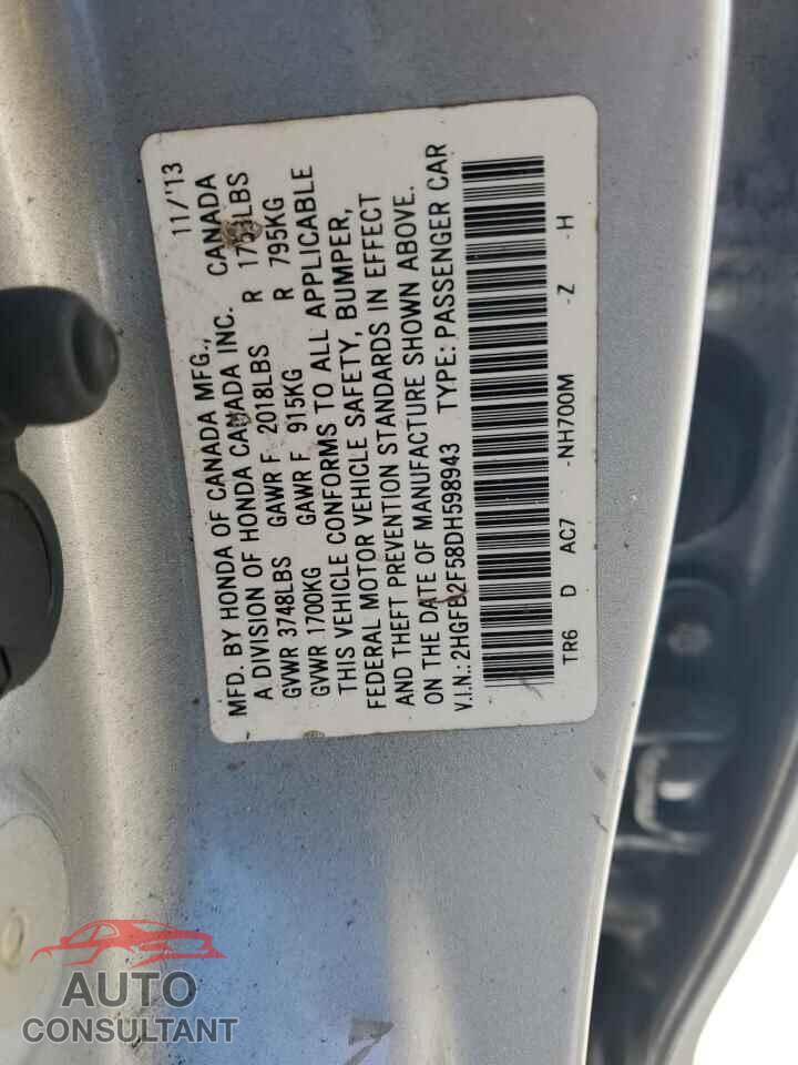 HONDA CIVIC 2013 - 2HGFB2F58DH598943