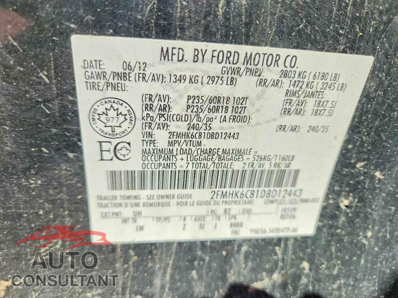 FORD FLEX 2013 - 2FMHK6C81DBD12443
