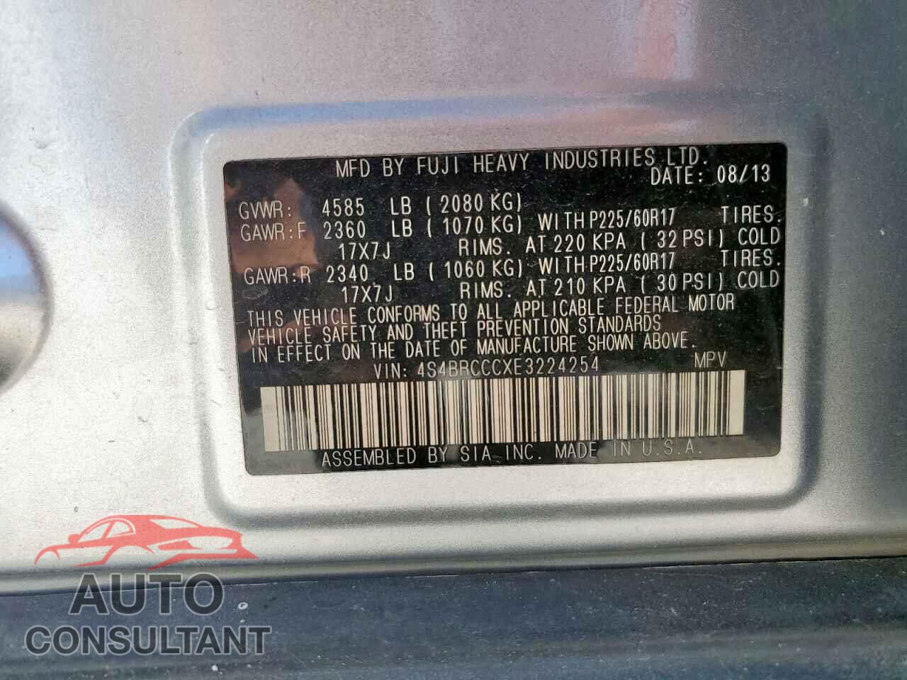 SUBARU OUTBACK 2014 - 4S4BRCCCXE3224254