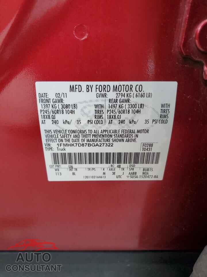 FORD EXPLORER 2011 - 1FMHK7D87BGA27322