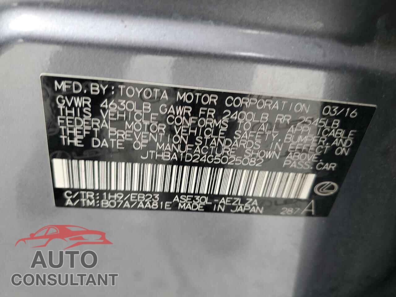 LEXUS IS 2016 - JTHBA1D24G5025082