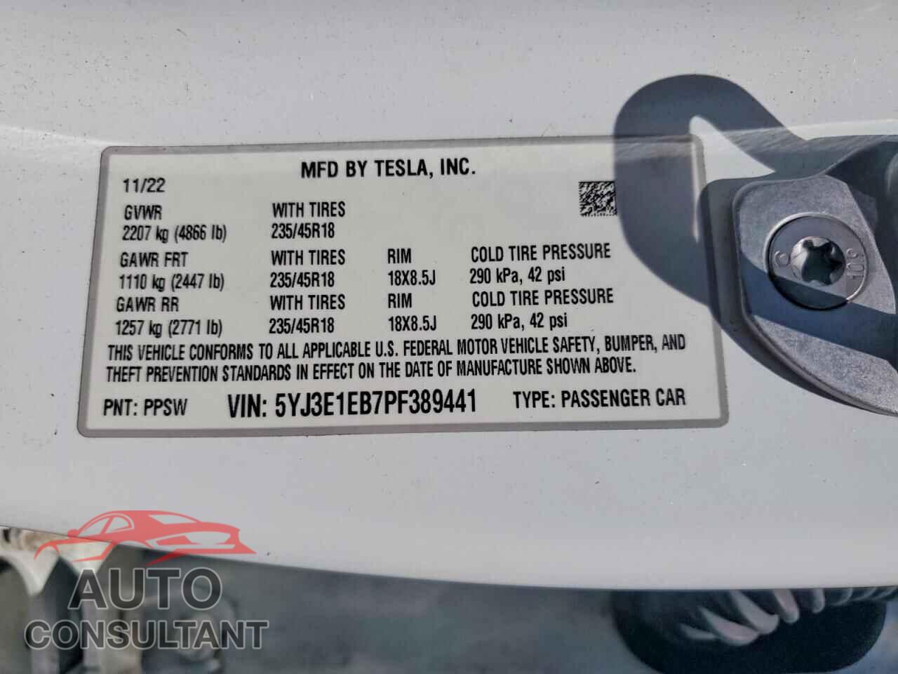 TESLA MODEL 3 2023 - 5YJ3E1EB7PF389441