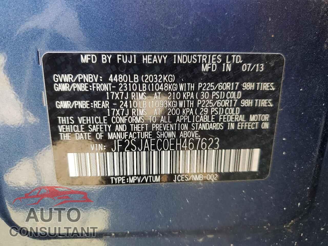 SUBARU FORESTER 2014 - JF2SJAEC0EH467623