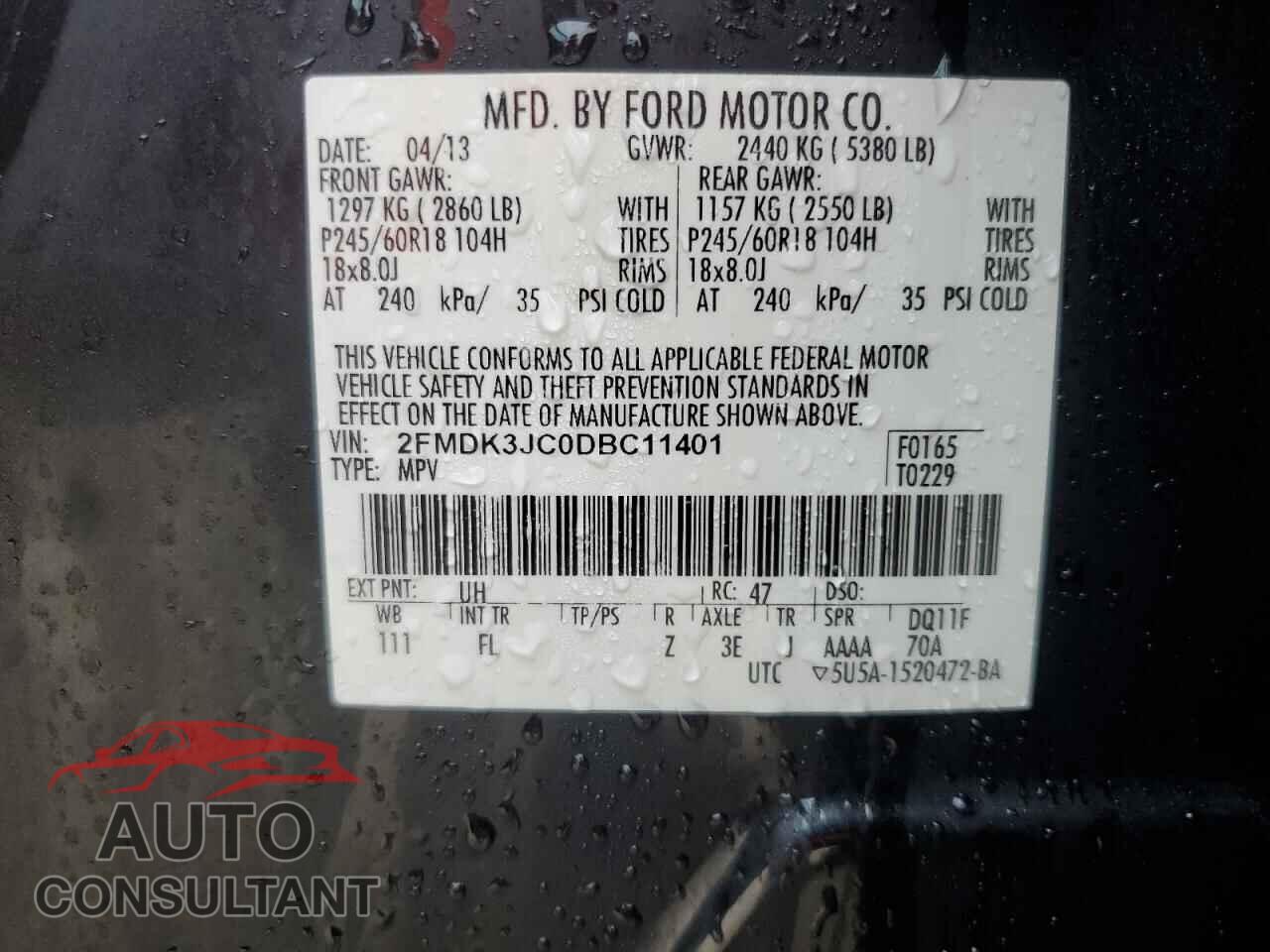FORD EDGE 2013 - 2FMDK3JC0DBC11401