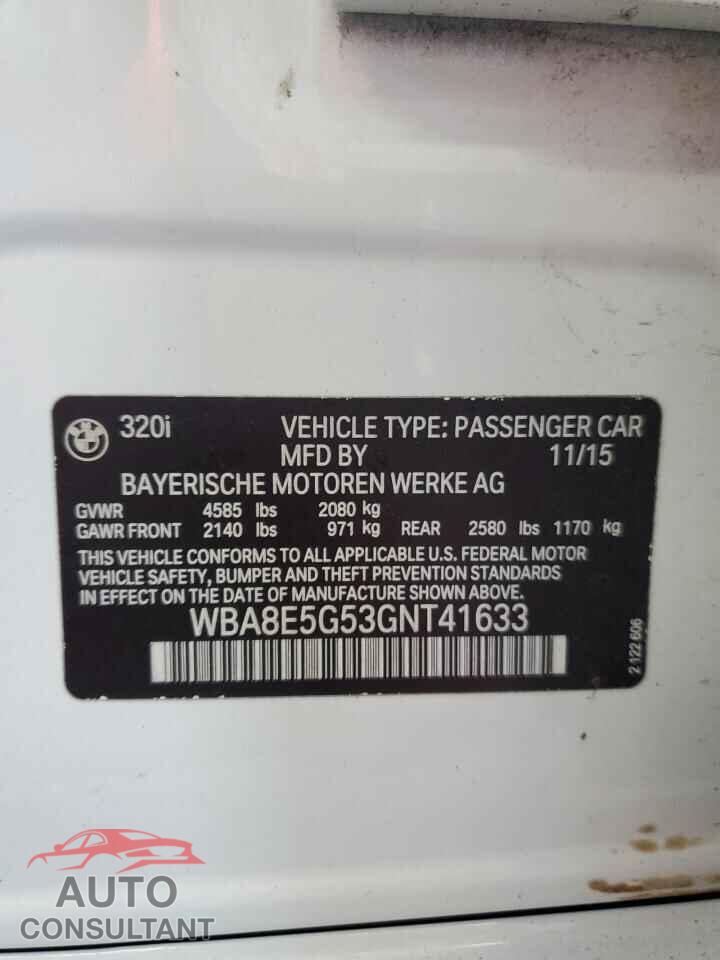 BMW 3 SERIES 2016 - WBA8E5G53GNT41633