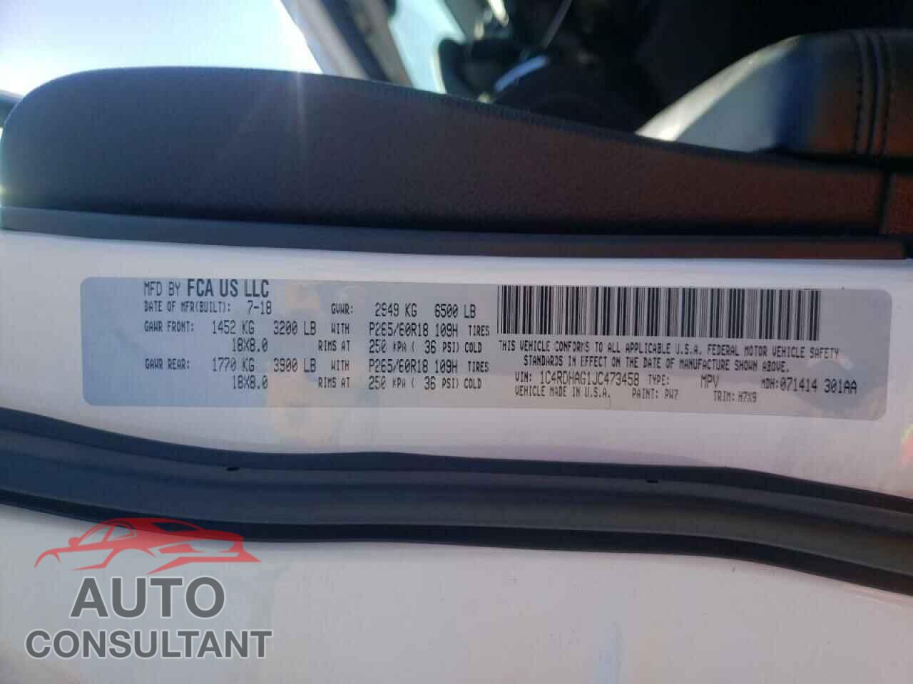 DODGE DURANGO 2018 - 1C4RDHAG1JC473458