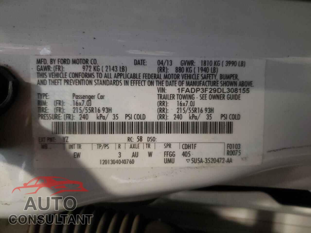 FORD FOCUS 2013 - 1FADP3F29DL308155