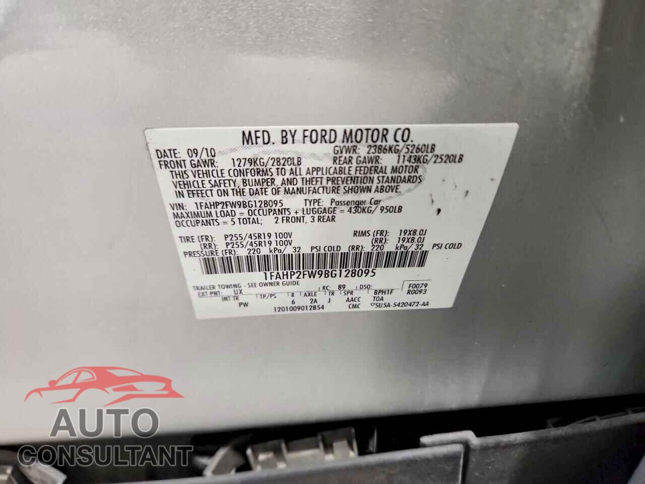 FORD TAURUS 2011 - 1FAHP2FW9BG128095