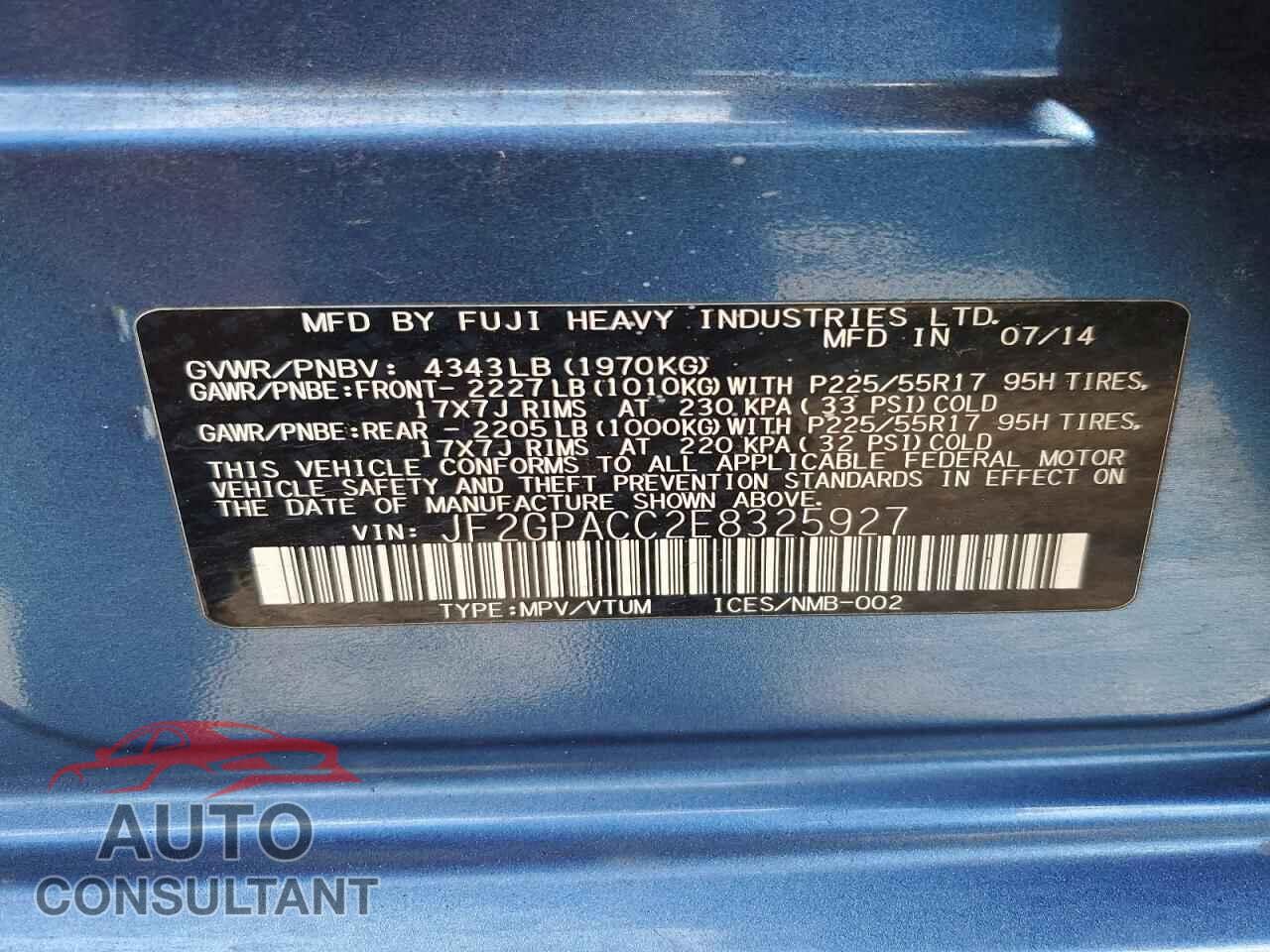 SUBARU XV 2014 - JF2GPACC2E8325927