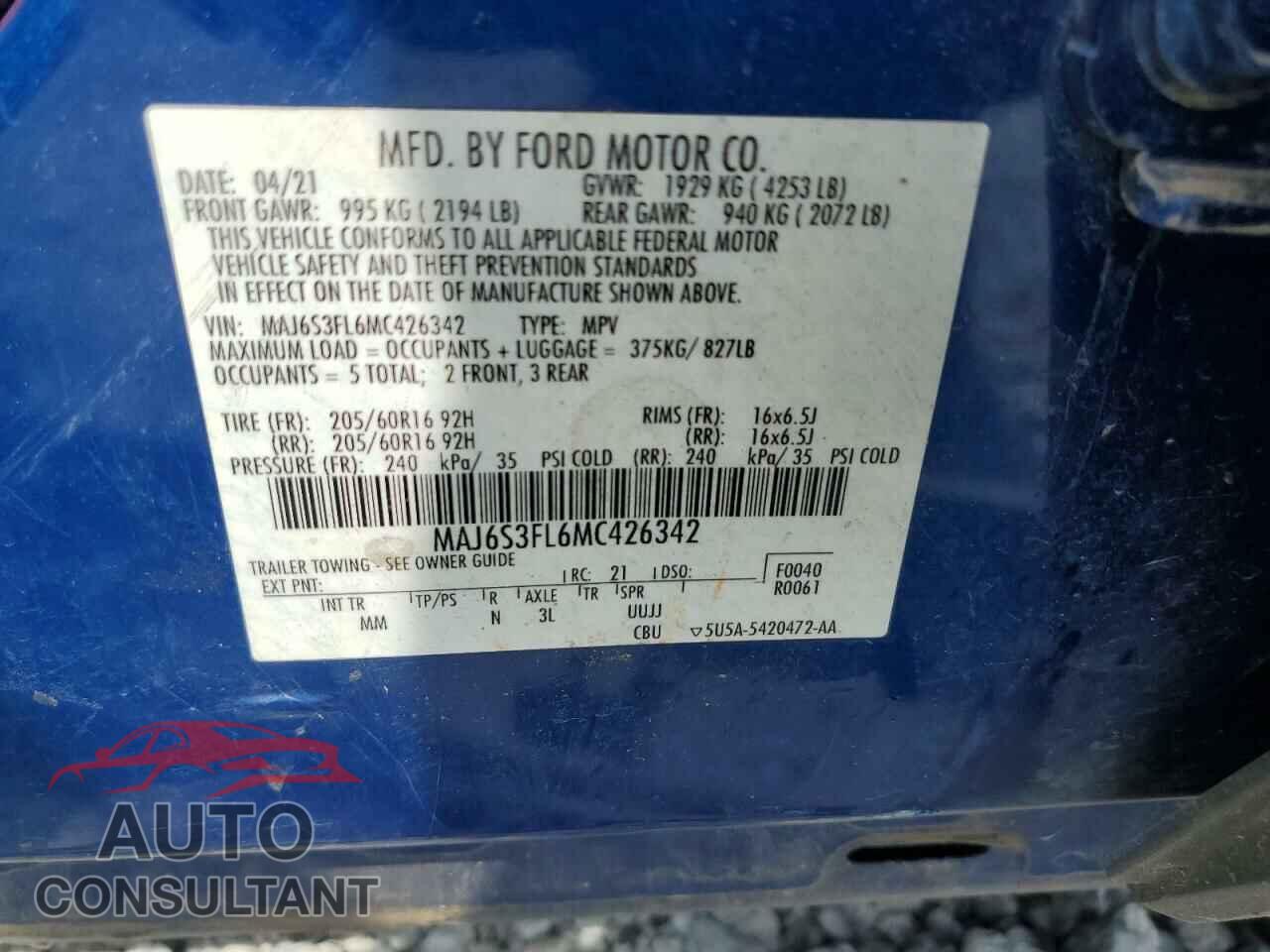 FORD ECOSPORT 2021 - MAJ6S3FL6MC426342