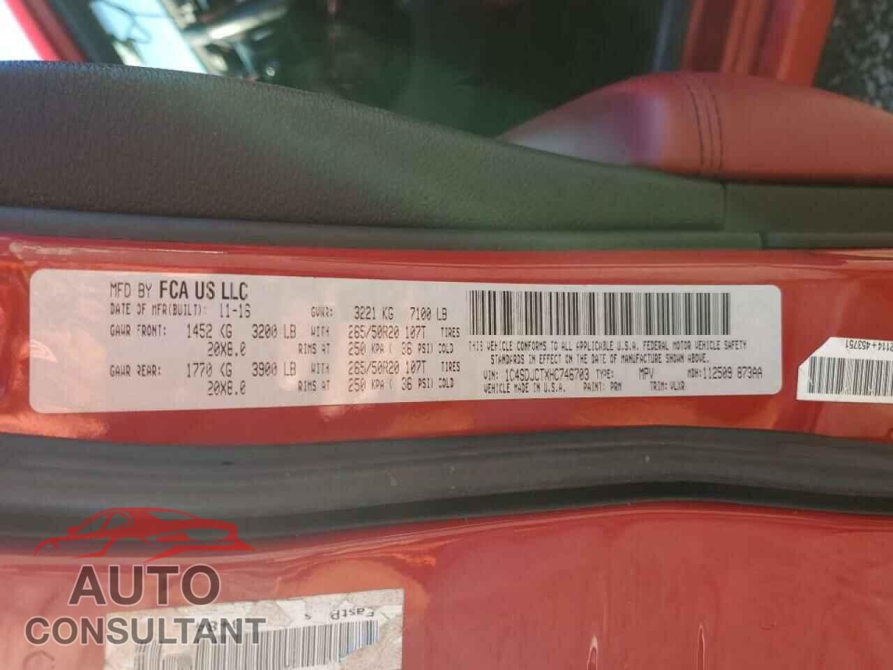 DODGE DURANGO 2017 - 1C4SDJCTXHC746703