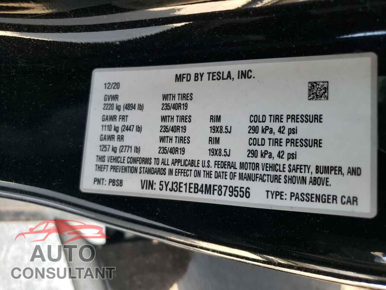 TESLA MODEL 3 2021 - 5YJ3E1EB4MF879556