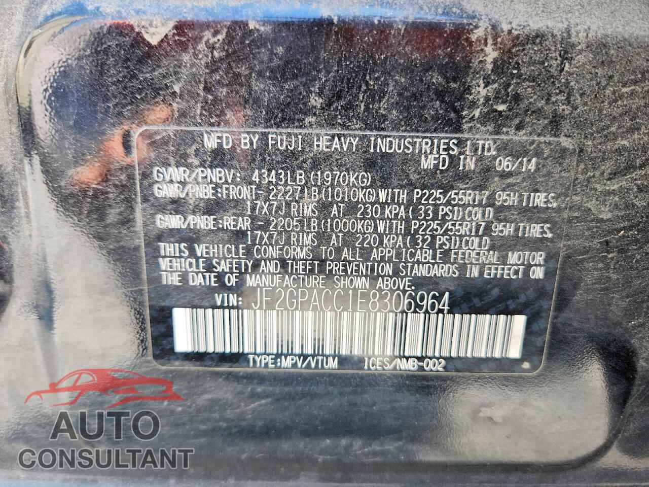 SUBARU XV 2014 - JF2GPACC1E8306964