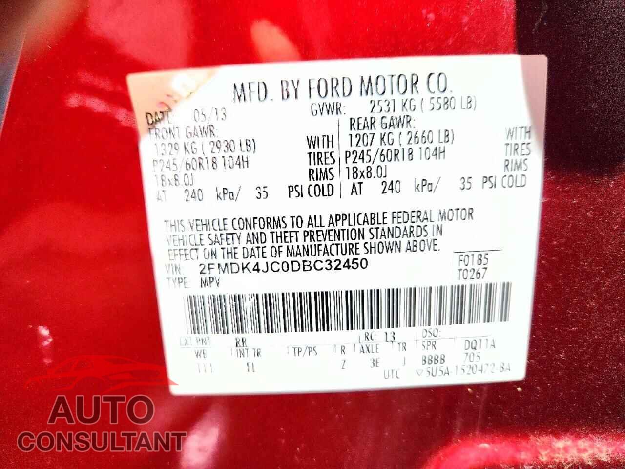 FORD EDGE 2013 - 2FMDK4JC0DBC32450