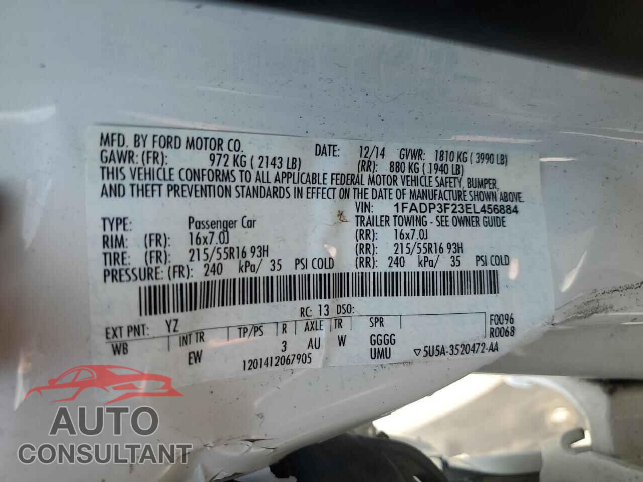 FORD FOCUS 2014 - 1FADP3F23EL456884