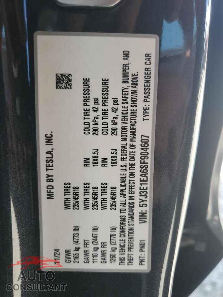 TESLA MODEL 3 2025 - 5YJ3E1EA6SF904607