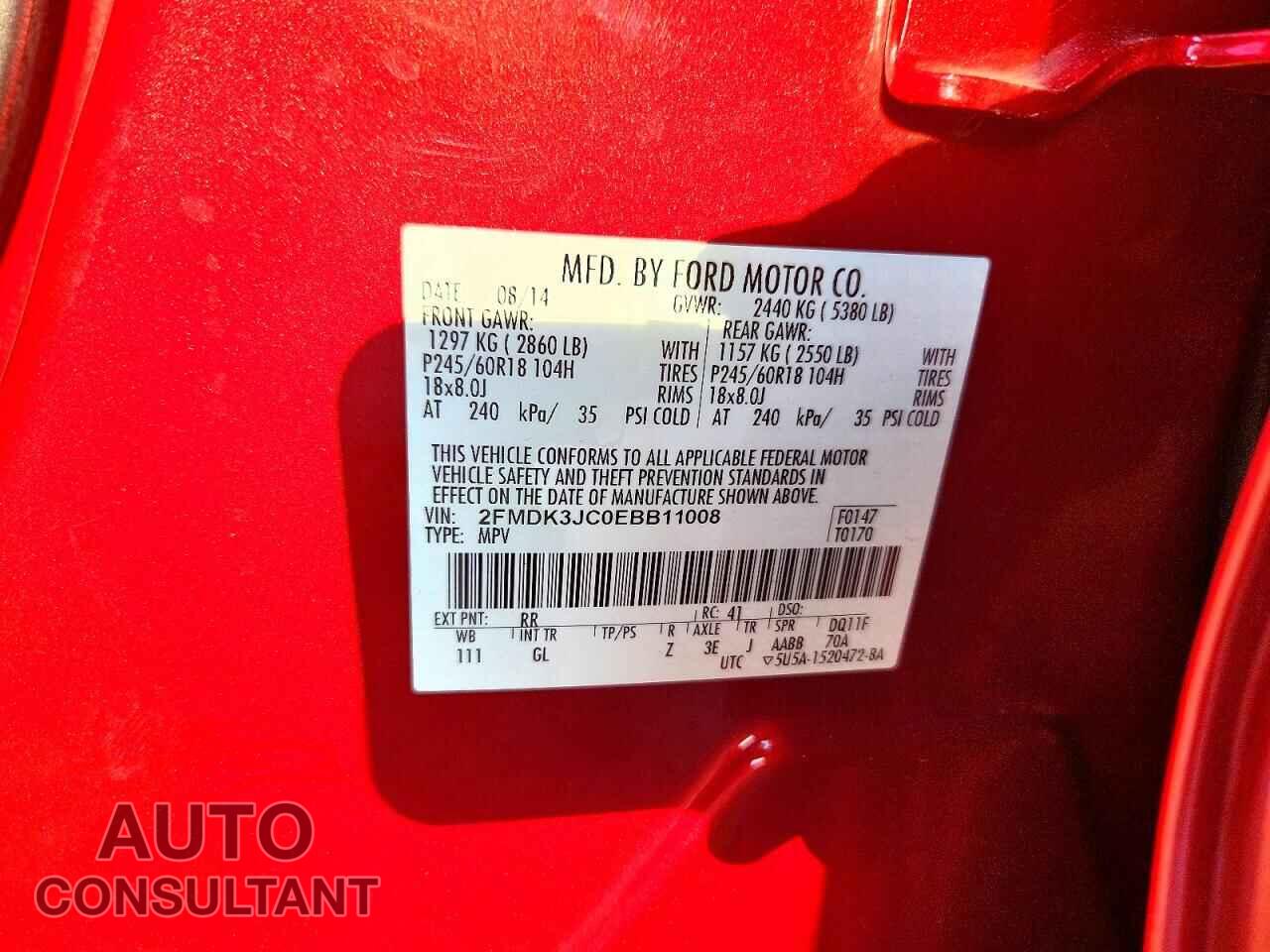 FORD EDGE 2014 - 2FMDK3JC0EBB11008