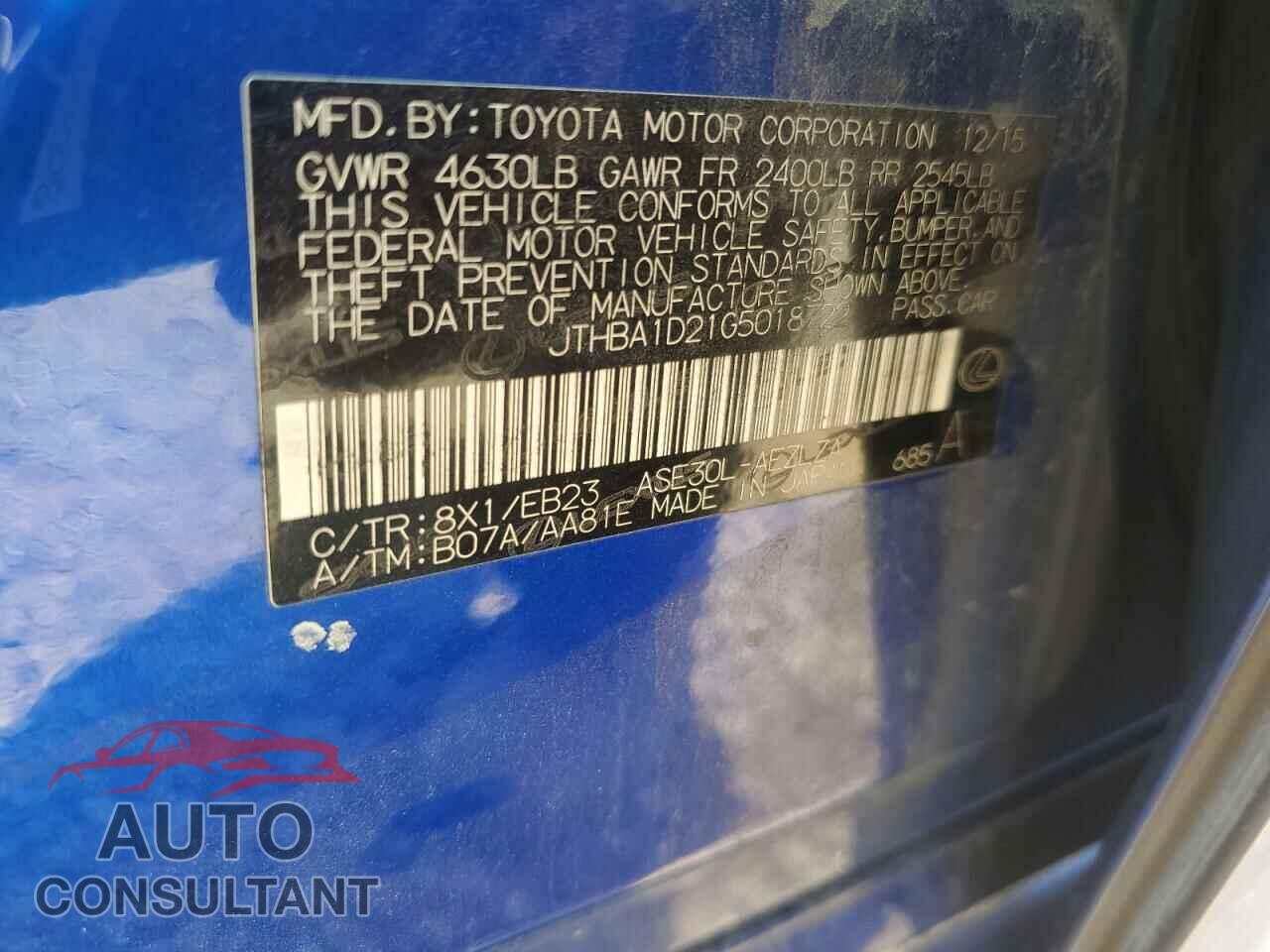 LEXUS IS 2016 - JTHBA1D21G5018722