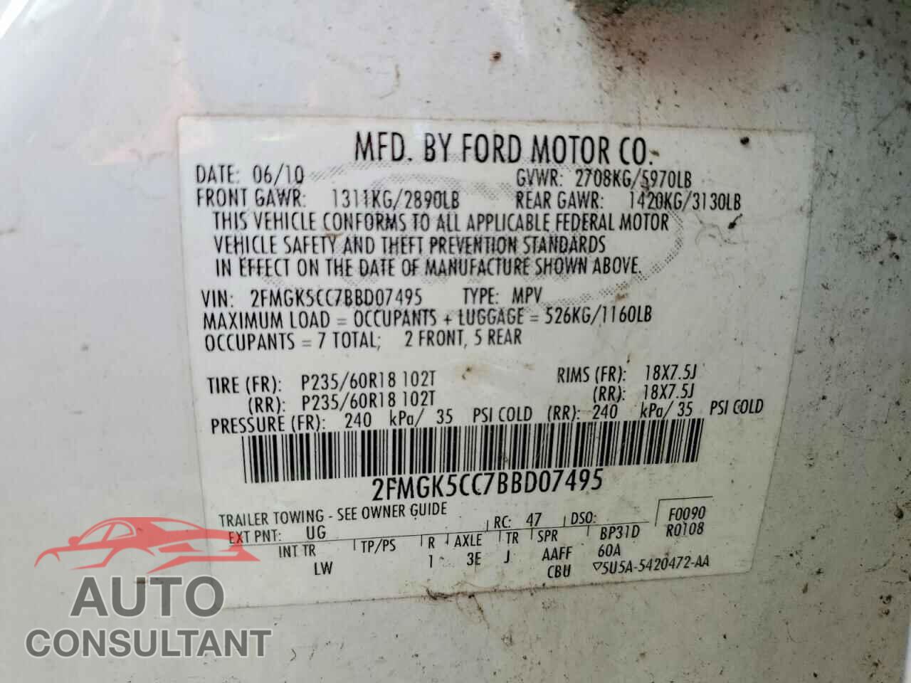FORD FLEX 2011 - 2FMGK5CC7BBD07495
