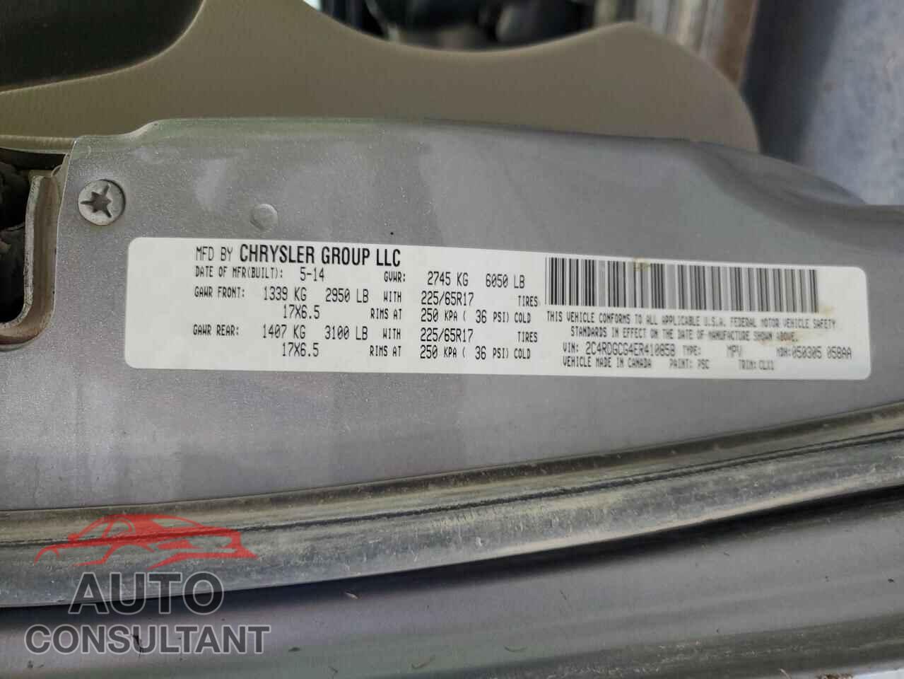 DODGE CARAVAN 2014 - 2C4RDGCG4ER410858