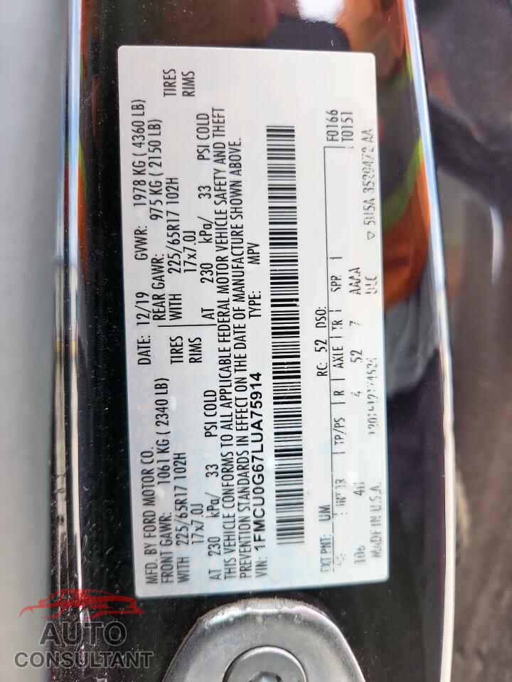 FORD ESCAPE 2020 - 1FMCU0G67LUA75914