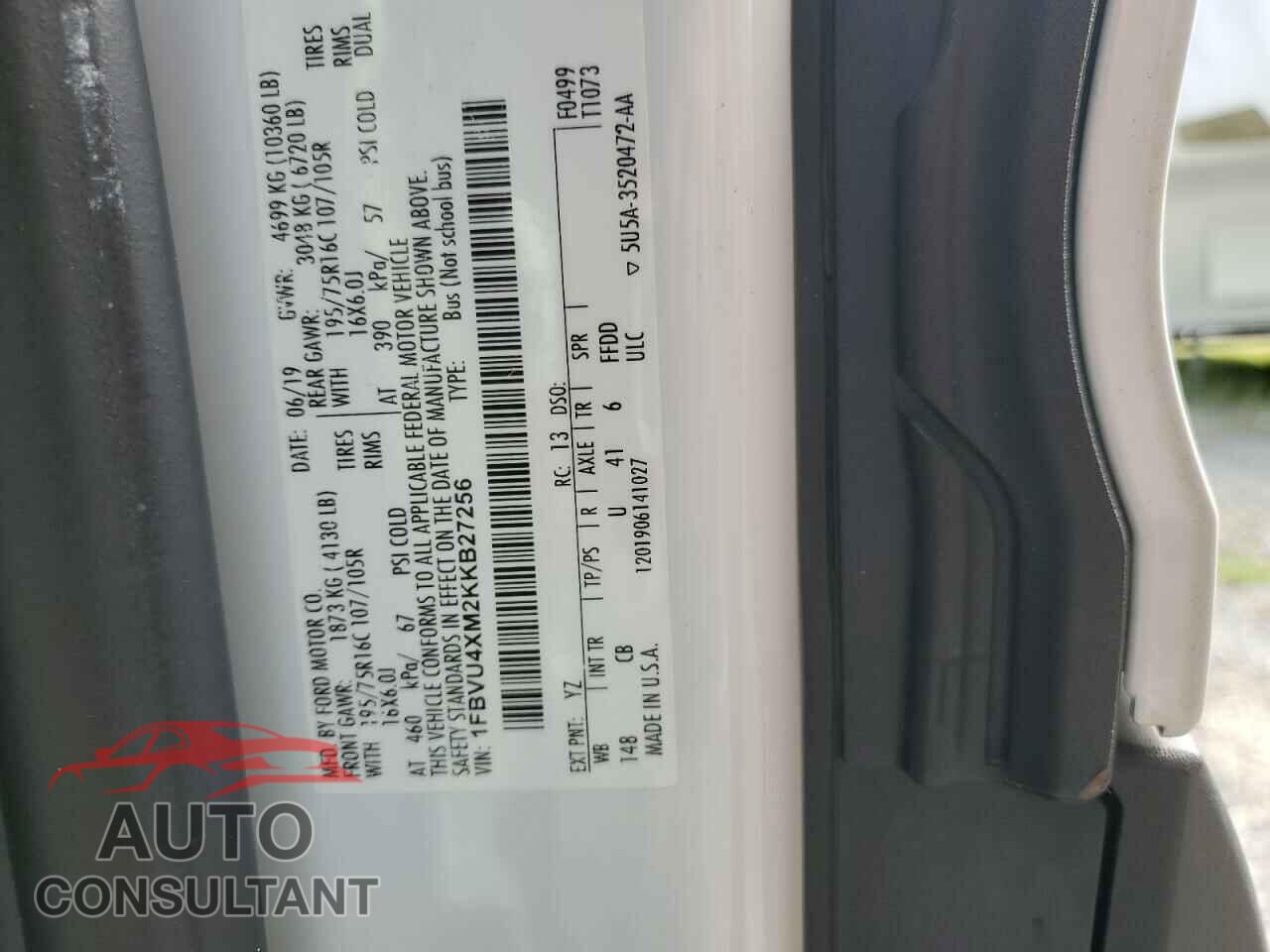 FORD TRANSIT 2019 - 1FBVU4XM2KKB27256
