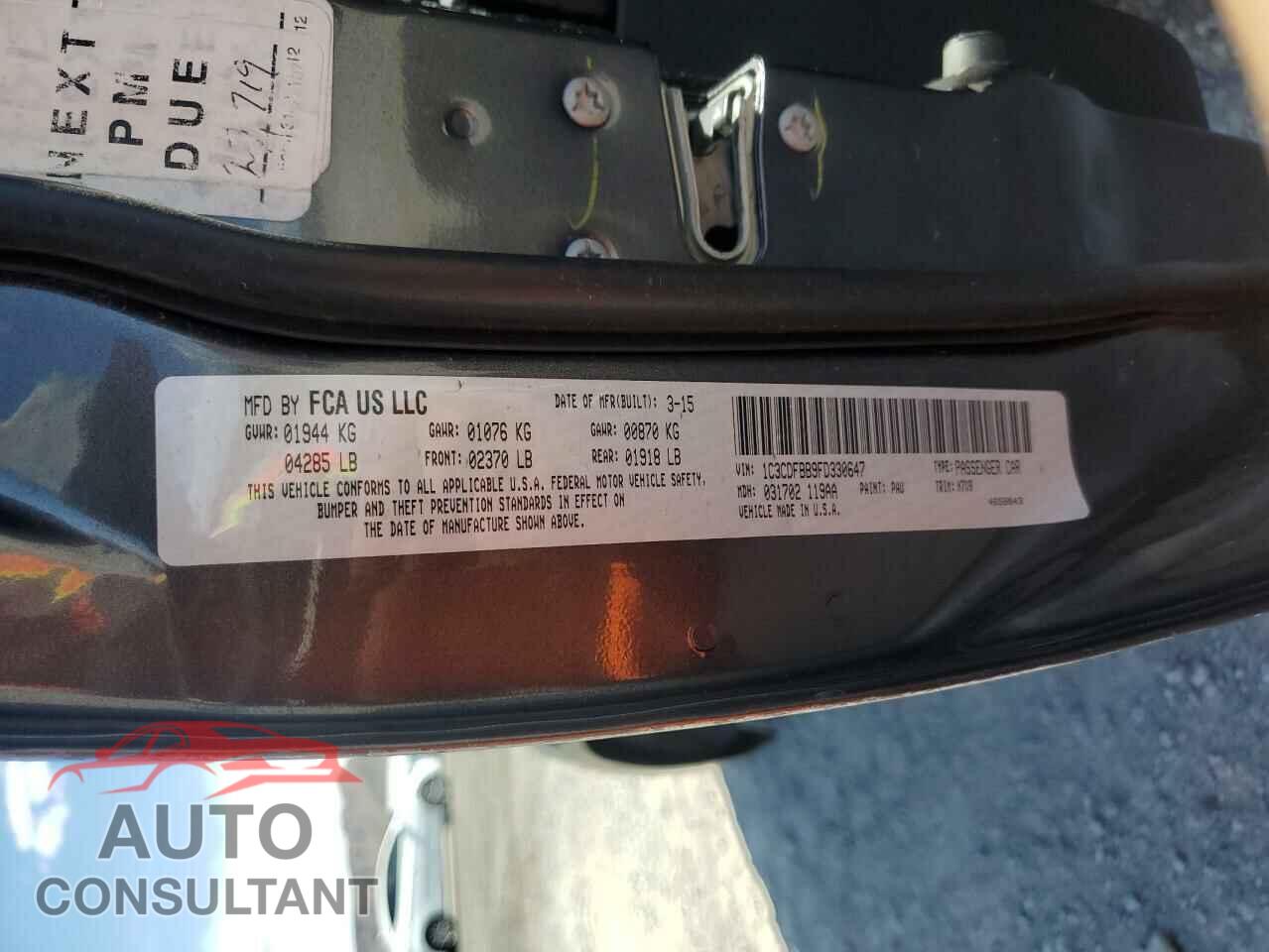 DODGE DART 2015 - 1C3CDFBB9FD330647