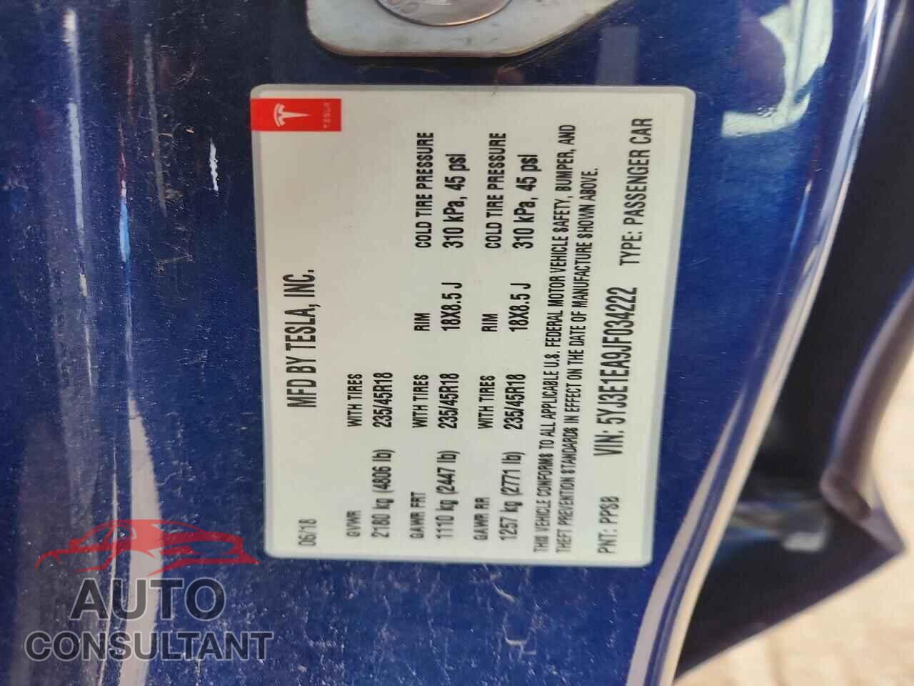 TESLA MODEL 3 2018 - 5YJ3E1EA9JF034222