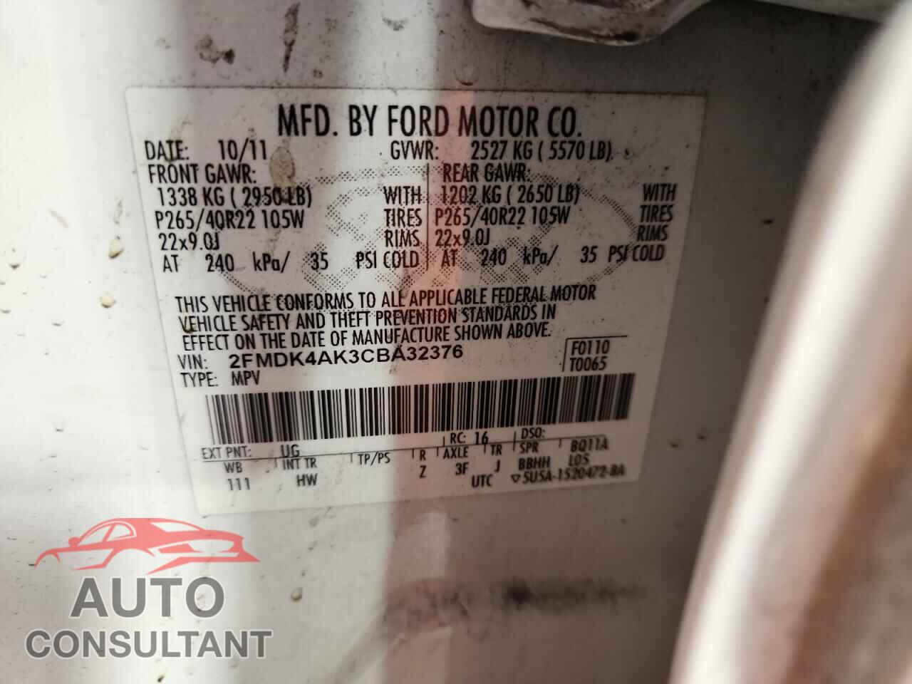 FORD EDGE 2012 - 2FMDK4AK3CBA32376