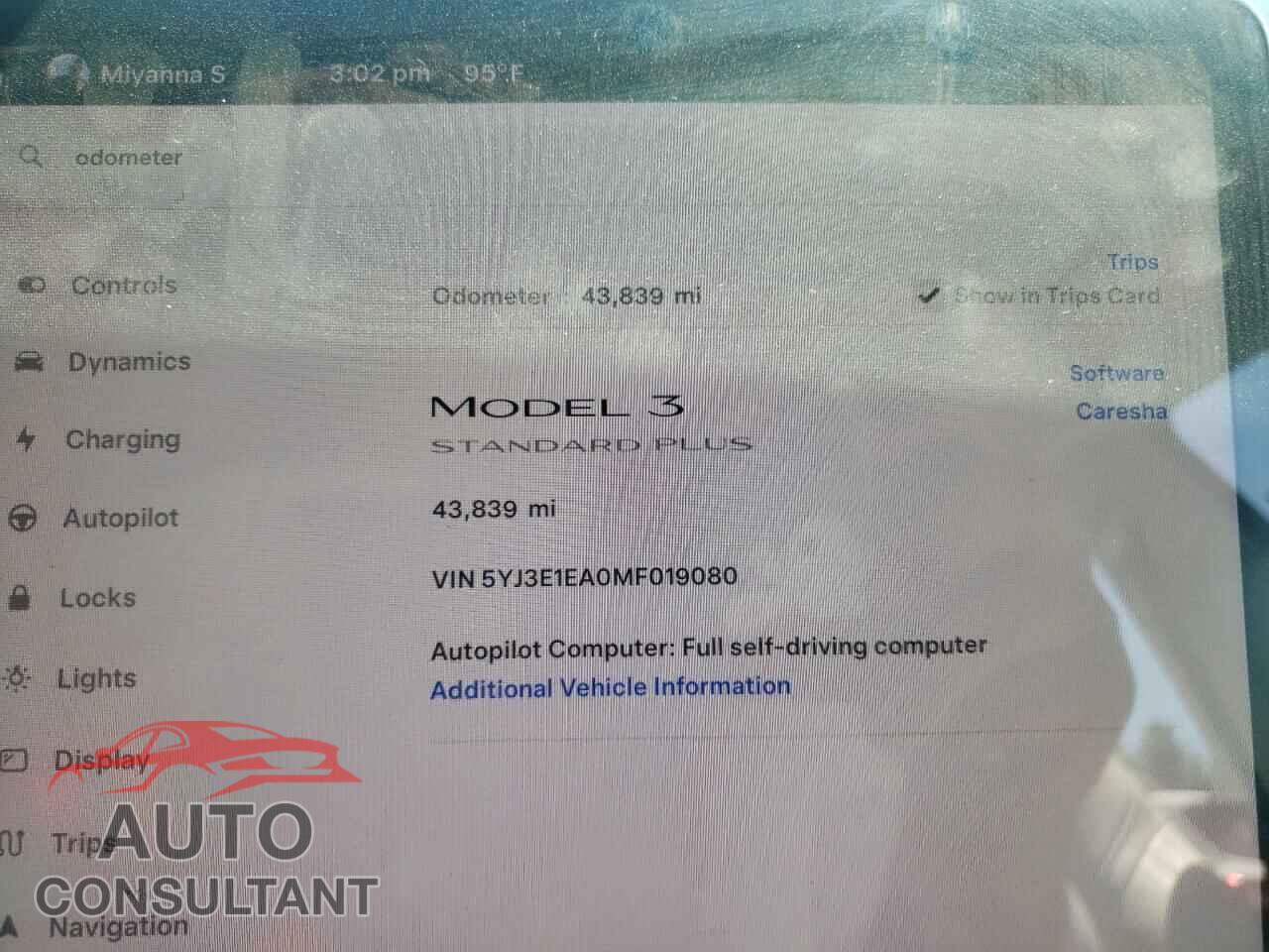TESLA MODEL 3 2021 - 5YJ3E1EA0MF019080