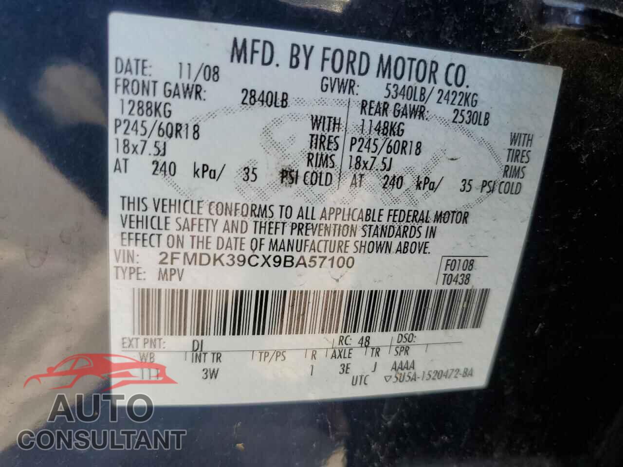 FORD EDGE 2009 - 2FMDK39CX9BA57100