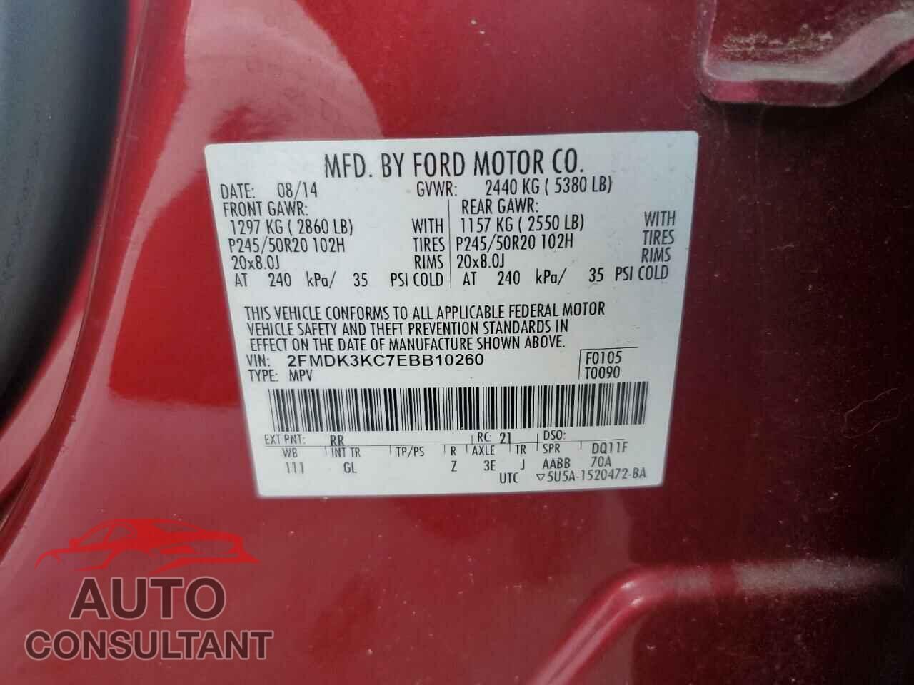 FORD EDGE 2014 - 2FMDK3KC7EBB10260