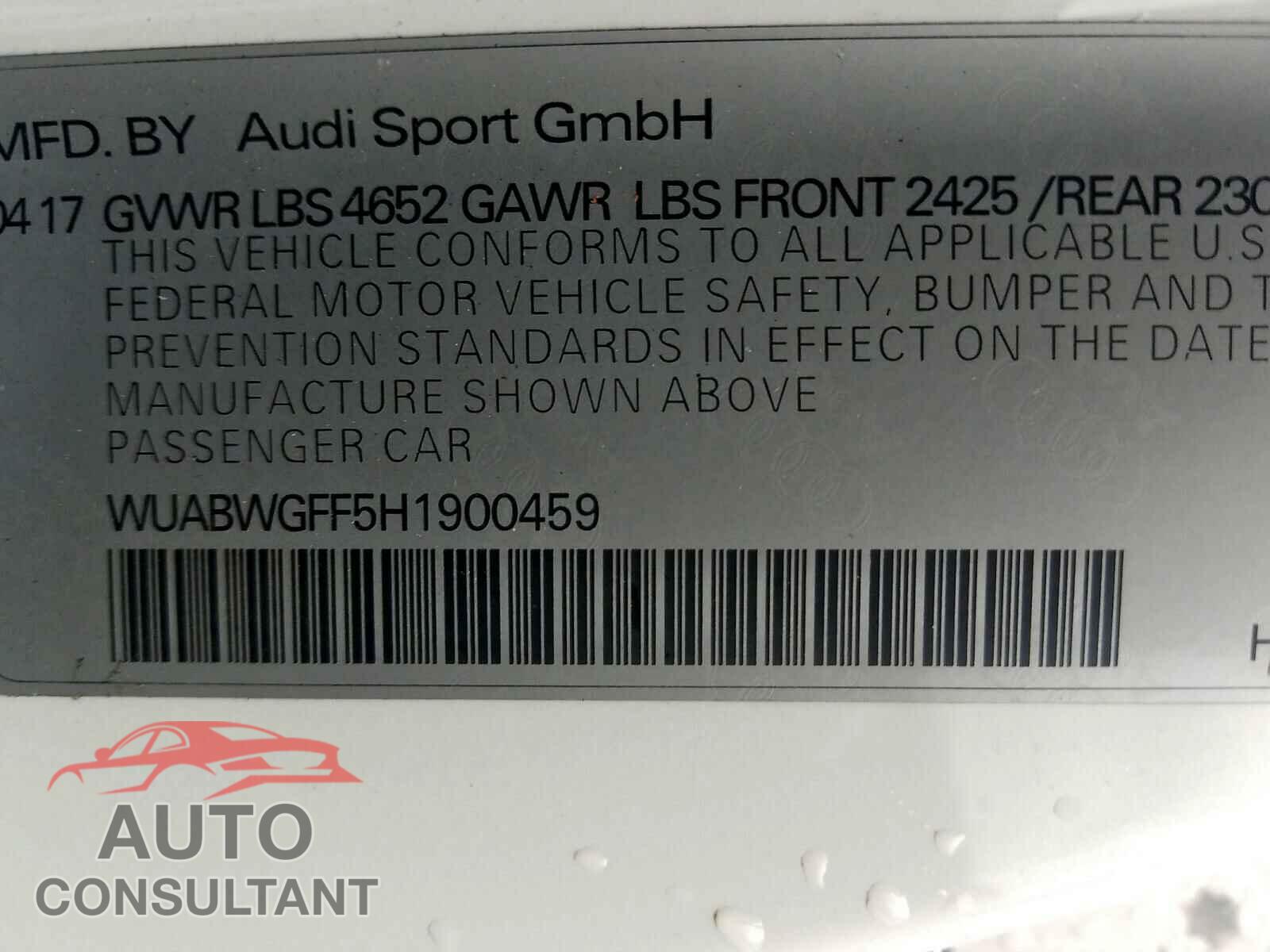 AUDI RS3 2017 - WUABWGFF5H1900459