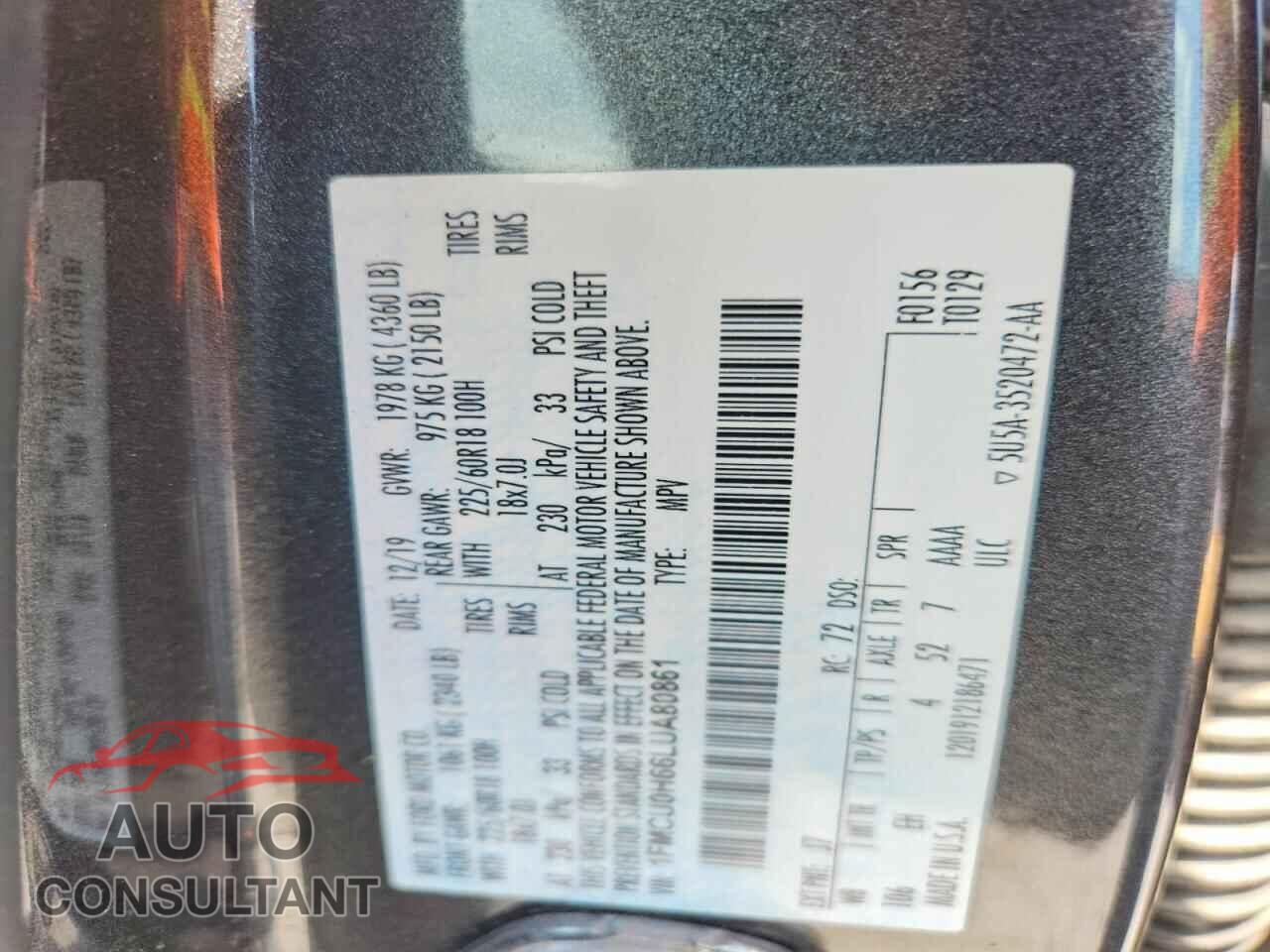 FORD ESCAPE 2020 - 1FMCU0H66LUA80861