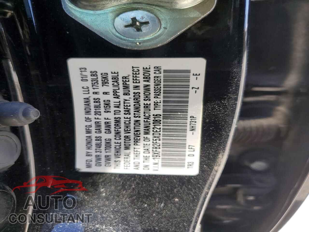 HONDA CIVIC 2013 - 19XFB2F5XDE210816